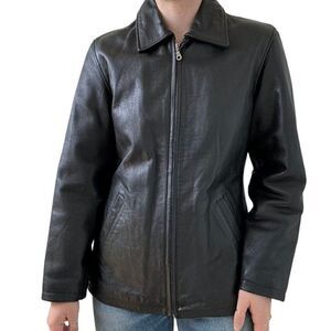 Vintage Wilsons Leather Womens Black Moto Full Zip Western Jacket Sz M